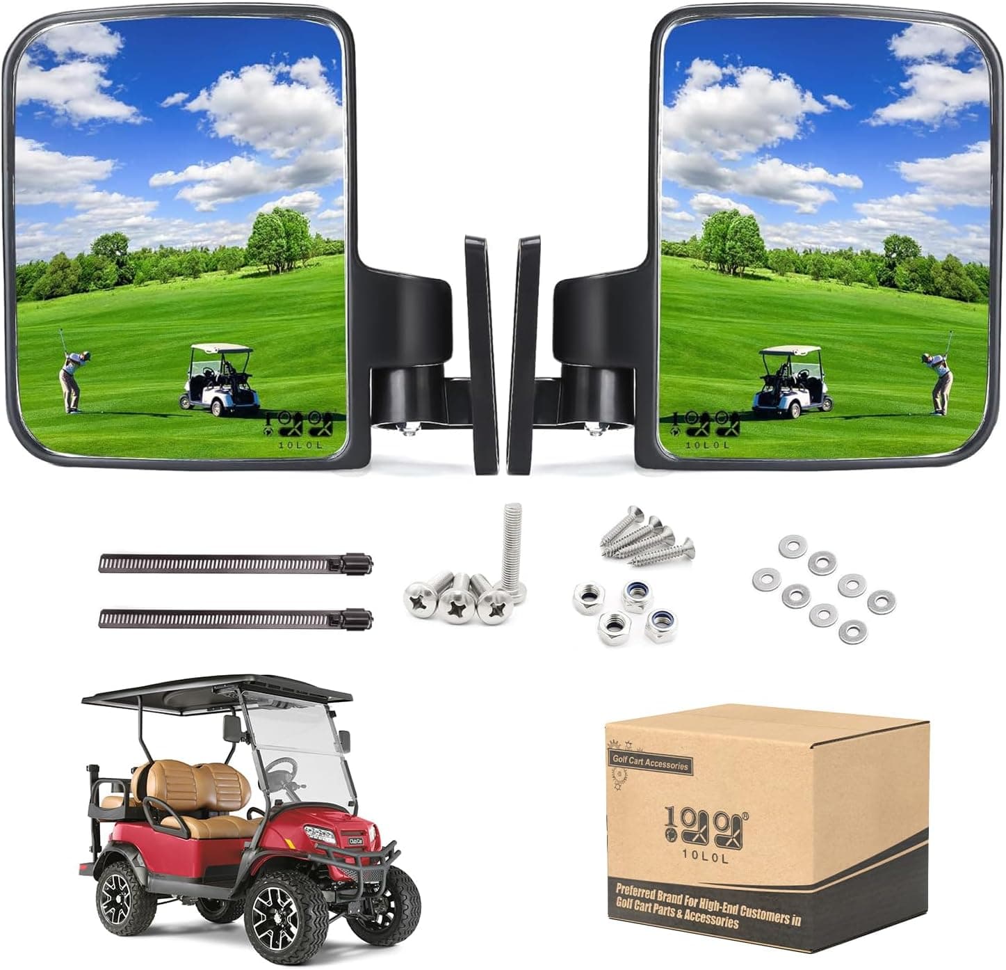 10L0L Golf Cart Side Mirrors Universal Folding